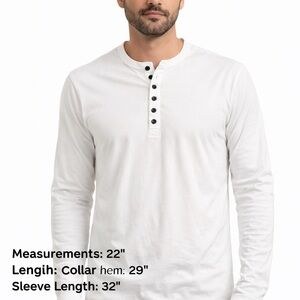YTD Exclusive Style White Long Sleeve Henley Shirt Mens Large Cotton Stretch